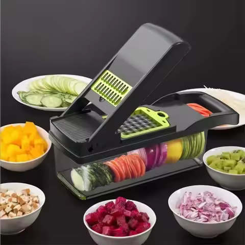 16pcs Multifunctional Vegetable Slicer Cutter Food Grade Shredder with Basket Fruit Mincer Onion Pot