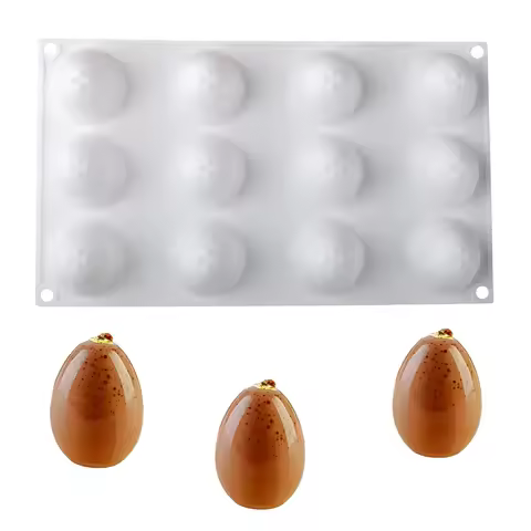 12-Cavity Egg-shaped Silicone Mousse Mold French-style Dessert Baking Mold DIY Cake and Easter Egg M