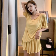 睡衣套裝女 pajamas women Plus Size  Modal 睡衣 女 莫代尔 大码睡衣 家居服 超大码 莫代尔睡衣 女 夏季 短袖 短裤 宽松 大码 两件套 薄 性感家居服