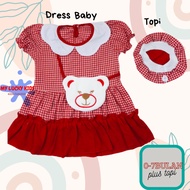 BAJU BAYI DRESS ANAK PEREMPUAN MOTIF KERAH KOTAK TAS USIA 0-7 BULAN PLUS TOPI