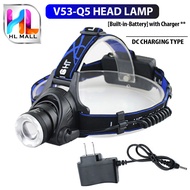 RECHARGABLE LED HEADLAMP V53-Q5 / V9-T6 USB CLASSIC SET OUTDOOR POWER STRONG RETRACTABLE ZOOM WATERP