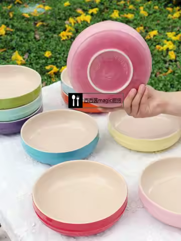 Le Creuset Cerc Dinnerware 8 Inch Deep Di Fruit Salad Plate Handmade Rainbow adient round Universal 
