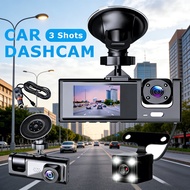 3 Channel Car Mini Dashcam 3-Len HD 1080P Dash Cam Front and Rear Inside Mini Black Vehicle Dash Cam
