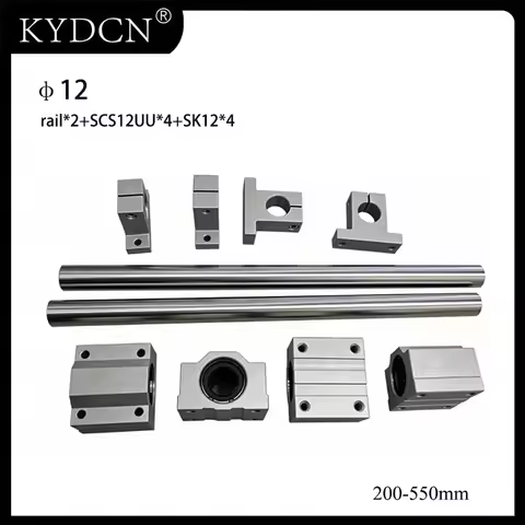 12mm Shaft Set 2pcs Optical axis+4pcs SCS12UU Bearing+4pcs SK12 Support 200mm-550mm Linear Rod For C