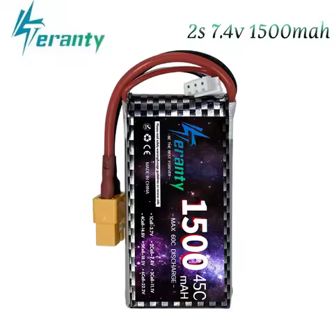 TER 1PCS 7.4V 2S 1500mAh Lipo Battery 45C for RC Car Boat Quadcopter Helicopter Drone Truck Airplane