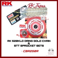 ORIGINAL 520 KLO ORING RK CBR250R CBR250 SPROCKET SET WITH RK ORING GOLD JAPAN 520 KRO