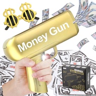 Money Gun Shooter with Props and Sunglasses - Handheld Fake Bill Dispenser Toy, Shoots Money for Mak