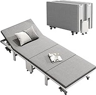 PODINAH Folding Bed with Mattress, Foldable Reinforced Steel Frame Rollaway Guest Bed, Portable Bed for Adults with 5 Positions Adjustable Backrest,Perfect for Office, Courtyards(75" x 27.6")