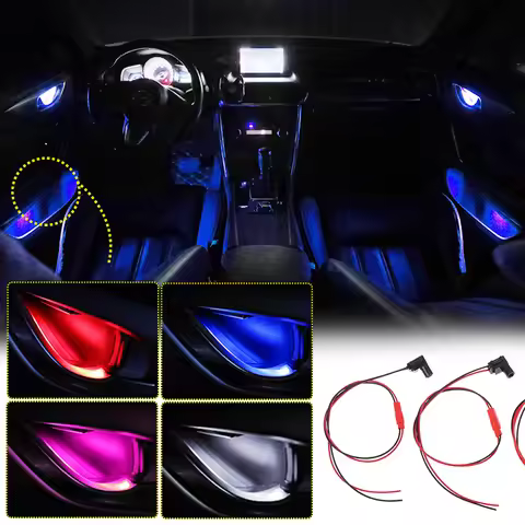 12V Car Door Light Concealed Installation Handle Light Black Shell Light Guide Pillar LED Ambient Li