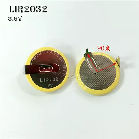 10pcs/lot Original 90 degree solder pin lir2032 3.6V rechargeable