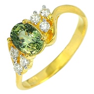 Parichat Jewelry แหวนทองคำแท้18K หรือทอง90 ประดับพลอยแซฟไฟร์แท้สีเขียว ขนาด 7 x 5.2 มม. 1.33 กะรัต เพชรเบลเยียมแท้ 2 มม. 6 เม็ด ไซส์ 6.5