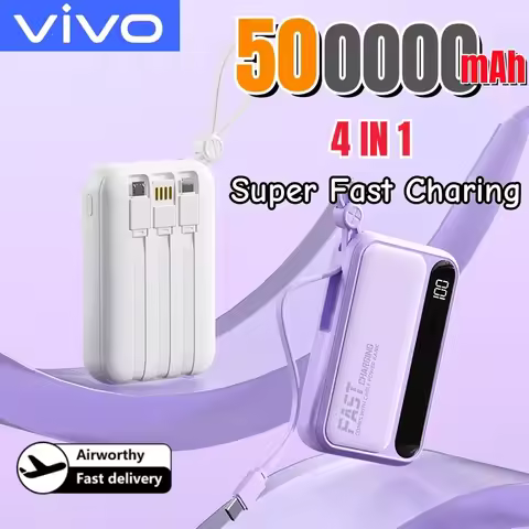 VIVO 500000mAh Large Capacity Power Bank 120W Super Fast Charging Powerbank 4 In1 Cables I Portable 