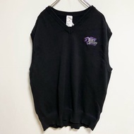古著adidasV 領針織背心毛衣，帶一點標誌刺繡，黑色，L 碼