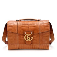 Gucci Brown Alligator Large GG Marmont Briefcase Gold Hardware