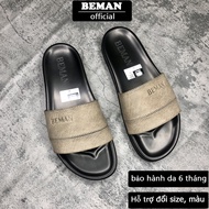 BEMAN BLV Men's Sandals, full-grain leather straps, solid rubber sole, two-tone brown and black sand