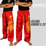 Celana Pakaian Silat Beladiri Bordir Komprang Panjang Hitam Pangsi Kombor Motif Gambar Harimau Macan