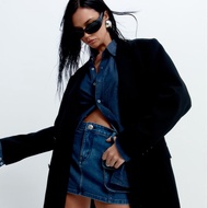 MOTTOM-Amanda กระโปรงยีนส์เอวสูง แต่งกระเป๋าข้าง