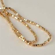 TEMU ลูกปัดหินเฮมาไทต์ขนาด 3x3 มม. ชุบทอง KC ด้านหลังเรียบ DIY ทำเครื่องประดับสร้อยข้อมือ สร้อยคอ