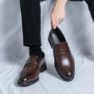 Men Retro Loafers Pointed Black Brown One Foot Business  Office Formal Shoes British Style Suit Shoe