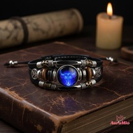 [AuraMio] Astrology Luminous Leather Bracelet Multi Layer Beads Zodiac Charm Jewelry Gift for Teens 
