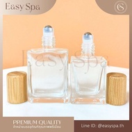 ขวดลูกกลิ้งแก้วหนา หัวลูกกลิ้งสแตนเลส ฝาไม้ไผ่แท้ 10ml 15ml