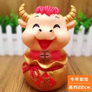 ❐■₪2021 year of the ox hand-painted plaster doll painted embryo new year zodiac gift golden bull piggy bank spring festi