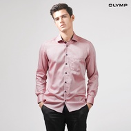 OLYMP  LUXOR Shirt เสื้อเชิ้ตชาย สีชมพู ผ้าเท็กเจอร์ แต่งดีเทล ทรงหลวม ใส่สบาย รีดง่าย AUTU23