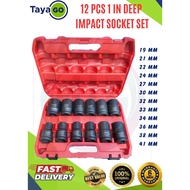 12pcs 1 Inch Long Impact Socket Set Deep Socket Spanar Box Set Tool Set 19mm - 41mm Impact Wrench So