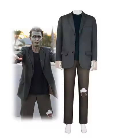 Dr. Frank Frankenstein Cosplay Monster Costume Dark Gray Jacket Brown Patched Pant Suit Movie Hallow
