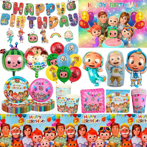 Cocomelon Balloons Cartoon Watermelon Baby Cake Topper Birthday Banner Party Decoration Background S