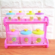 MARINA Kitchen Set / Spice Holder 7 Jars 7 Spoons 1 Shelf / Spice Holder
