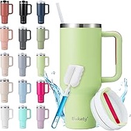 Bukaty Thermal Mug with Straw and Handle, 30 oz/0.9 L, Large Drinking Cup with Lid and Straw, Coffee