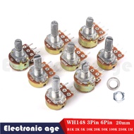 COD-10PCS Brand New B1K B2K B5K B10K B20K B50K B100K B500K B1M 6Pin Shaft WH148 Potentiometer 1K 2K