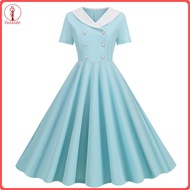 fulaide Retro 1950s Rockabilly Dress Vintage Evening Dress Vintage 50s A-line Party Dress with V Nec