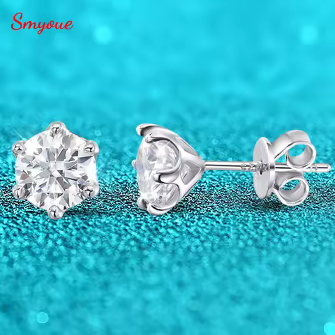 Smyoue Certified 0.2-2ct D Color Moissanite Stud Earrings for Women White Gold 925 Sterling Silver B