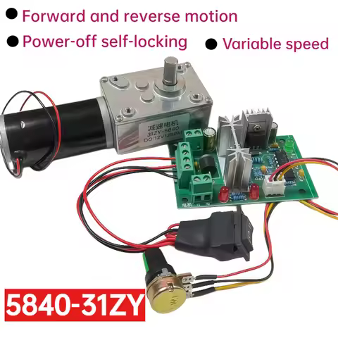 31ZY-5840 Worm Gear Self-Locking DC Speed Reducer Motor, Equipped with PWM Controller, High Torque 1