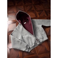 American Retro 600g Heavy Hooded Sweatshirt Men's boxy Short Wide Profile Red Lining All-Match Zippe