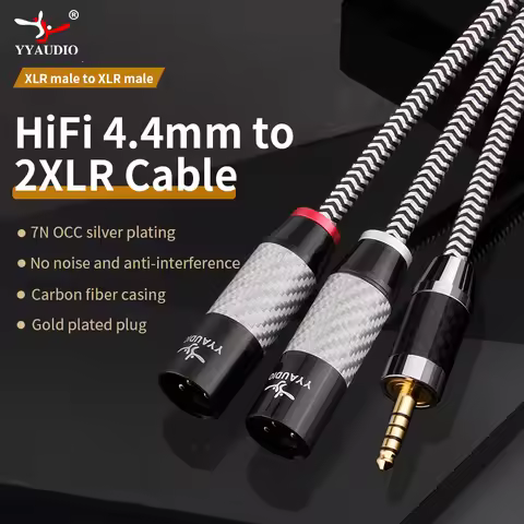 YYAUDIO 4.4mm 5-Pole to Dual XLR Male Balanced Cable 7N OCC Silver-Plated Hi-Fi Audio for DAP DAC Am