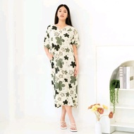 Daster busui kerah V / Daster lengan pendek / midi dress motif random / pakaian cewe terlaris / dast