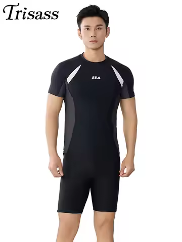 Trisass New Professional Sports Men Two Piece Swimwear Short Sleeve Swimsuit Man Plus Size L-7XL Sur