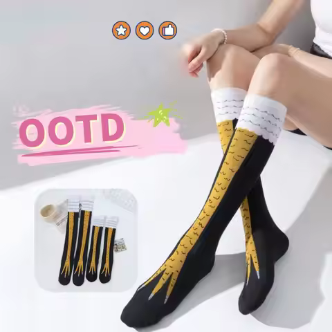 Breathable High Tube Chicken Feet Socks Cotton Cute Long Compression Socks Casual Harajuku Street 3D