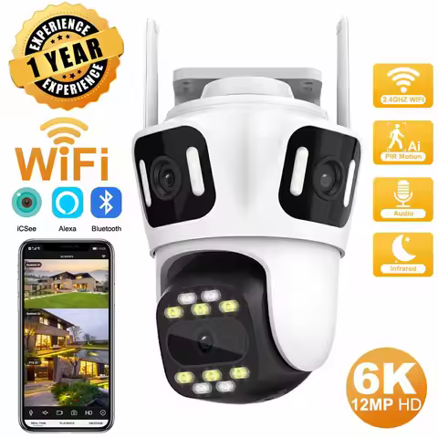 Three Lens PTZ IP Camera Outdoor 6K HD Three Screen WiFi Security Camera Auto Tracking 4K Dual Len W