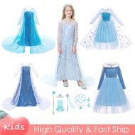 Elsa Frozen Blue White Baby Dress Long Sleeve Princess Gown For Kids Halloween Cosplay Costume Christmas Outfits Girls Set