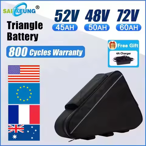 Electric Bike Triangle 72V 60V 52V 60AH Battery Cham Rider Battery 48v 45ah 50ah 40ah 30 25AH 100A B