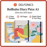 DELFONICS Rollbahn Diary Pièce A5 2026 Monthly Planner (Oct 2025 Start) – 165 Pages, 5 Pockets, Elas