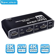 Navceker 8K KVM Switch HDMI-compatible 4K 120Hz 2 Port HD KVM Switcher Box B for Shared Monitor Keyboard And Moe Printer