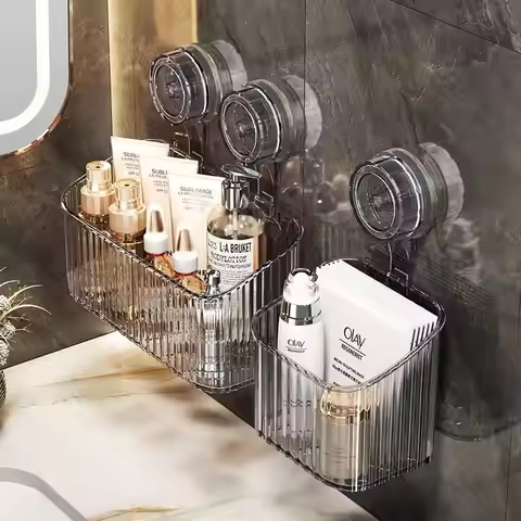 Shower Suction Cup Shelf Basket Punch-free Storage Holder Installation Bathroom Organizer Storage Ro