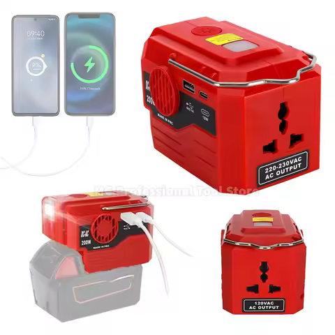 200W Outdoor Portable Inverter For Milwaukee 18V Battery To AC 110V/220V USB Tpye-C Power Bank Conve
