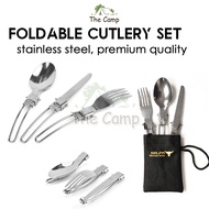 Foldable Cutlery Set Stainless Steel Outdoor Camping Spoon Fork Knife Tableware Kitchenware Bowl Pla