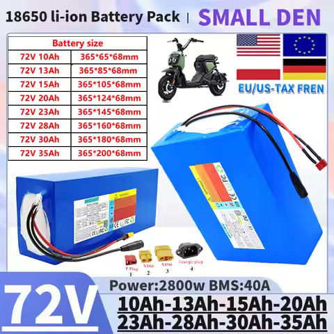 72V 10Ah 15Ah 20Ah 30Ah 35Ah 18650 lithium battery pack with 40A BMS 2400W suitable for all types of